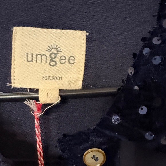 Umgee Women's Dark Blue Sequin Jean Jacket - Picture 4 of 6